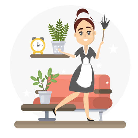Maid cleaning house.のイラスト素材