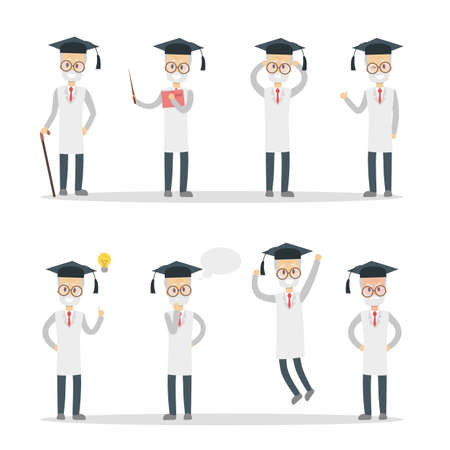 Set of old professor charactersのイラスト素材