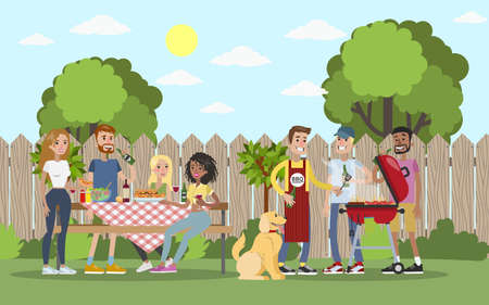 BBQ party outdoors.のイラスト素材