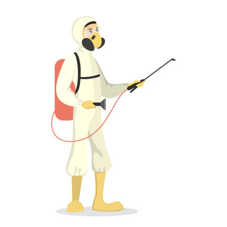 Pest control service. exterminator in uniform with equipment. Vector illustration.のイラスト素材
