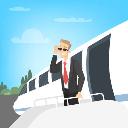Businessman getting off the plane vector illustrationのイラスト素材
