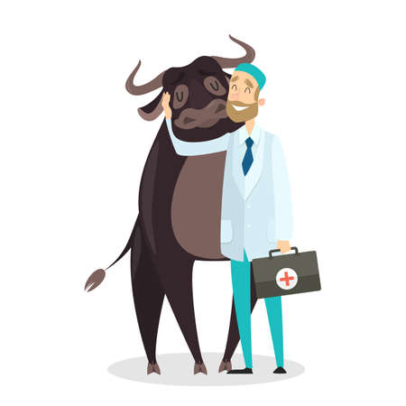 Veterinarians with animal as bull on white background.のイラスト素材