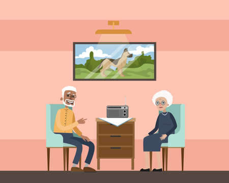 Nursing home interior with senior people and assistants.のイラスト素材