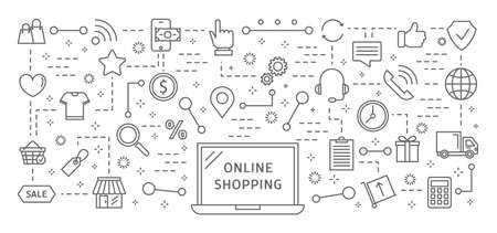 Online shopping icons set. Line illustrations on white.のイラスト素材