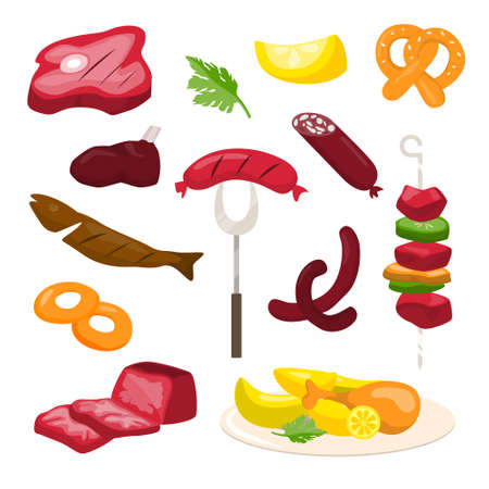 Meat food set Vector illustration on white background.のイラスト素材