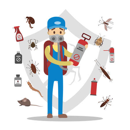 Pesticides and insects Vector illustration.のイラスト素材