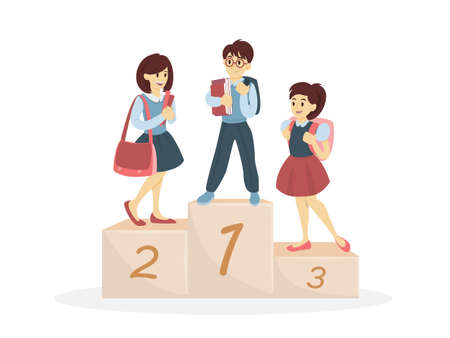 Children on pedestal winning the competition at school.のイラスト素材