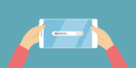 Searching on smartphone. Hands holding device and surfing the net.のイラスト素材