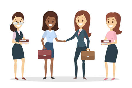 Business assistants meeting. Business people shaking hands. Vector illustration.のイラスト素材