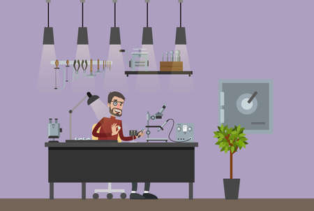 Jewelry store interior with workshop and customer service.のイラスト素材