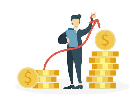 Man with a stack of coins illustrationのイラスト素材