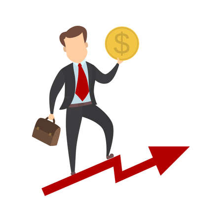 Successful businessman on arrow with golden coin.のイラスト素材