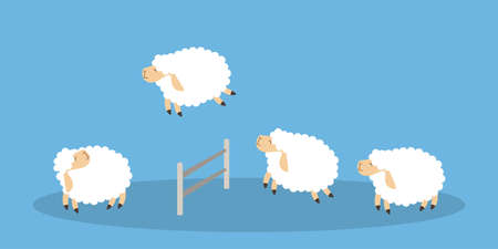 Jumping sheep on blue. Good night sleep concept.のイラスト素材