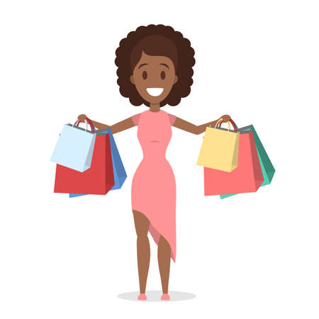 Woman shopping with bags on white background.のイラスト素材