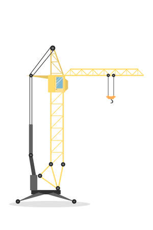 Isolated yellow tower crane on white background.のイラスト素材