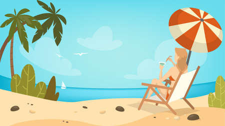 Woman on the beach.のイラスト素材