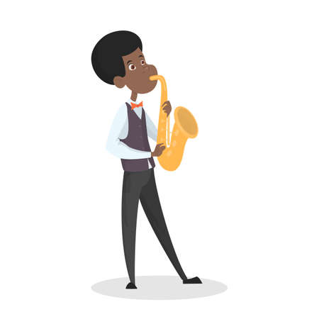 Children singing and playing instruments on white.のイラスト素材