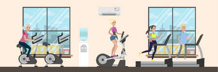 Gym rooms interior on white. People doing cardio.のイラスト素材
