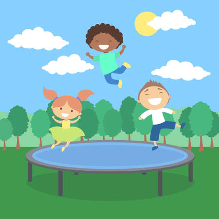 Kids on trampoline.のイラスト素材