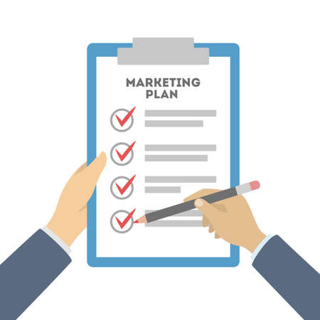 Hands with marketing plan.のイラスト素材