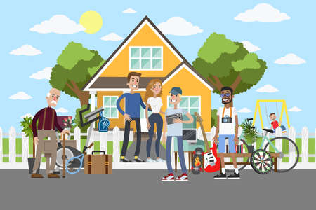 Garage sale on street.のイラスト素材