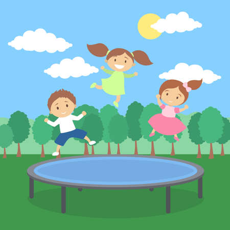 Kids on trampoline.のイラスト素材