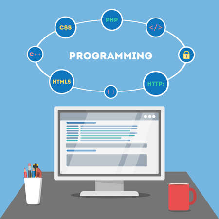 Programming desk top.のイラスト素材