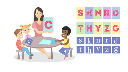 Alphabet studying with teacher.のイラスト素材