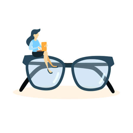 Woman sitting on glasses.のイラスト素材