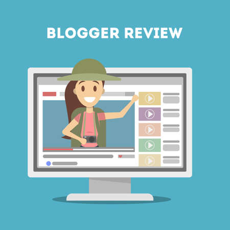 Female video blogger. People doing review on screen.のイラスト素材
