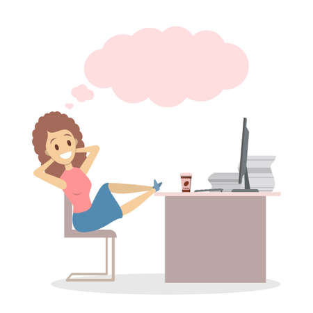 Female office worker dreaming about somethingのイラスト素材