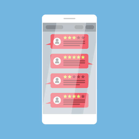 Feedback concept. People leave feedback and comment content. Idea of customer review. Positive and negative rating. Isolated vector flat illustrationのイラスト素材