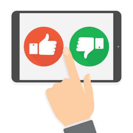 Feedback concept. People leave feedback and comment content. Idea of customer review. Positive and negative rating. Isolated vector flat illustrationのイラスト素材