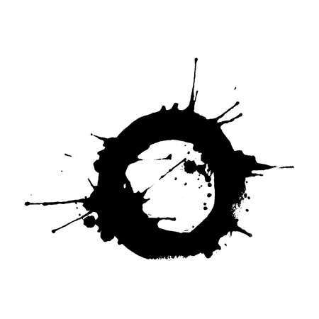 Black ink rounded splash or drop made with brush. Ink splatter. Isolated vector illustrationのイラスト素材