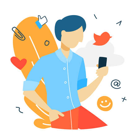 Social media concept. Global communication, sharing content and getting feedback. Using networks for...