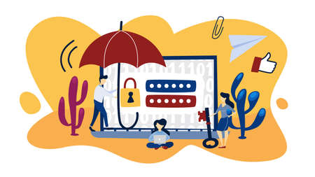 Data protection concept. Idea of safety and security while using computer. Digital information...