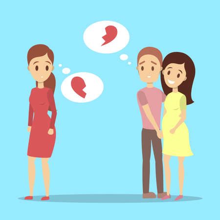 Sad woman looking at the romantic coupleのイラスト素材