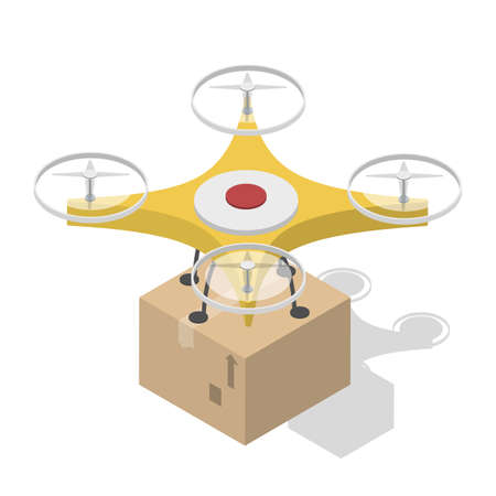 Shipping and global delivery by drone. Remote vehicle. International communication. Isolated vector isometric illustrationのイラスト素材