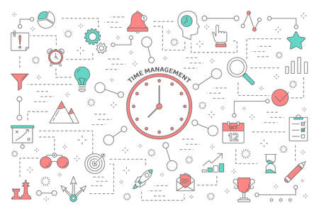 Time management concept. Idea of planning and organization. Time control and schedule optimization for work improvement. Isolated abstract vector illustrationのイラスト素材