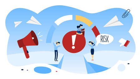 Speedometer sign with low, medium and high score indicates risk. Speed indicator or risk rating. Flat vector illustrationのイラスト素材