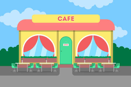 Cafe building in the city. Cafeteria exteriorのイラスト素材