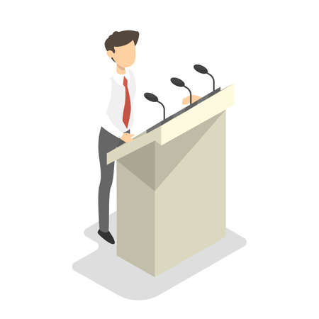 Man in suit make a speech from tribuneのイラスト素材