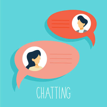 Chatting concept. People chat using mobile phone and social network. Modern technology concept. Love chatting. Flat vector illustrationのイラスト素材