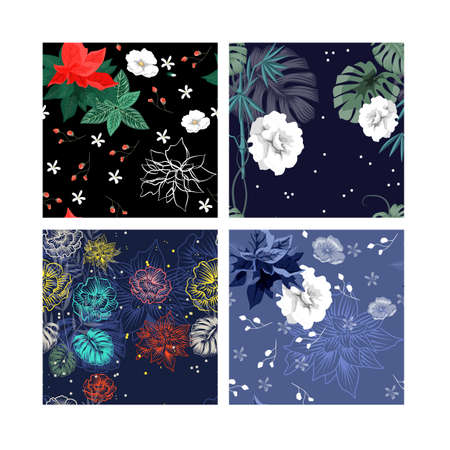 Set of beautiful wallpaper with flower ornament