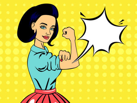 Pop art woman talking using speech bubble.のイラスト素材