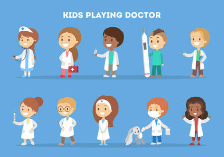 Cute little kid in doctor uniform set.のイラスト素材