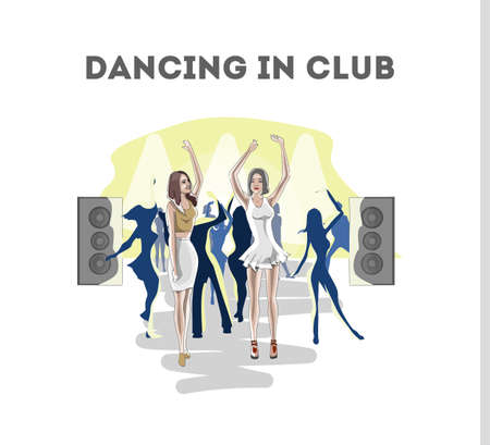 Woman dancing in night club with her friendのイラスト素材