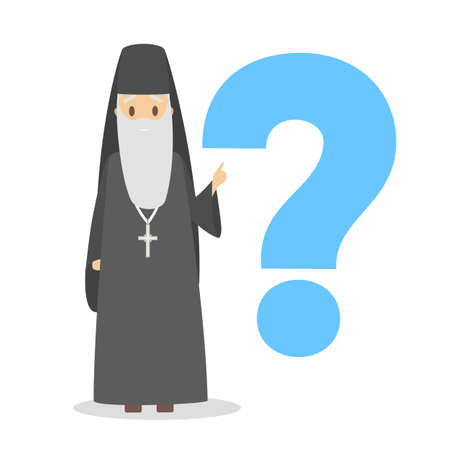 Smiling priest standing in front of question mark.のイラスト素材