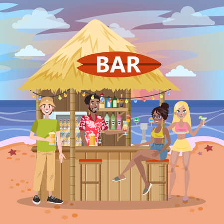 People drink cocktail at the beach barのイラスト素材