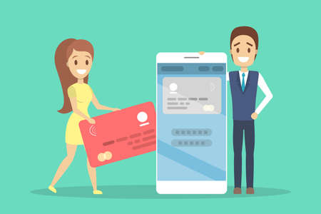 Business people holding credit card and mobile phoneのイラスト素材